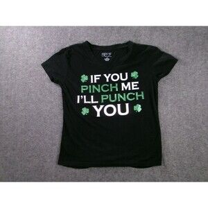 Freeze Shirt Womens XL Black V Neck Glitter Shamrock Funny Slogan St Patrick Day